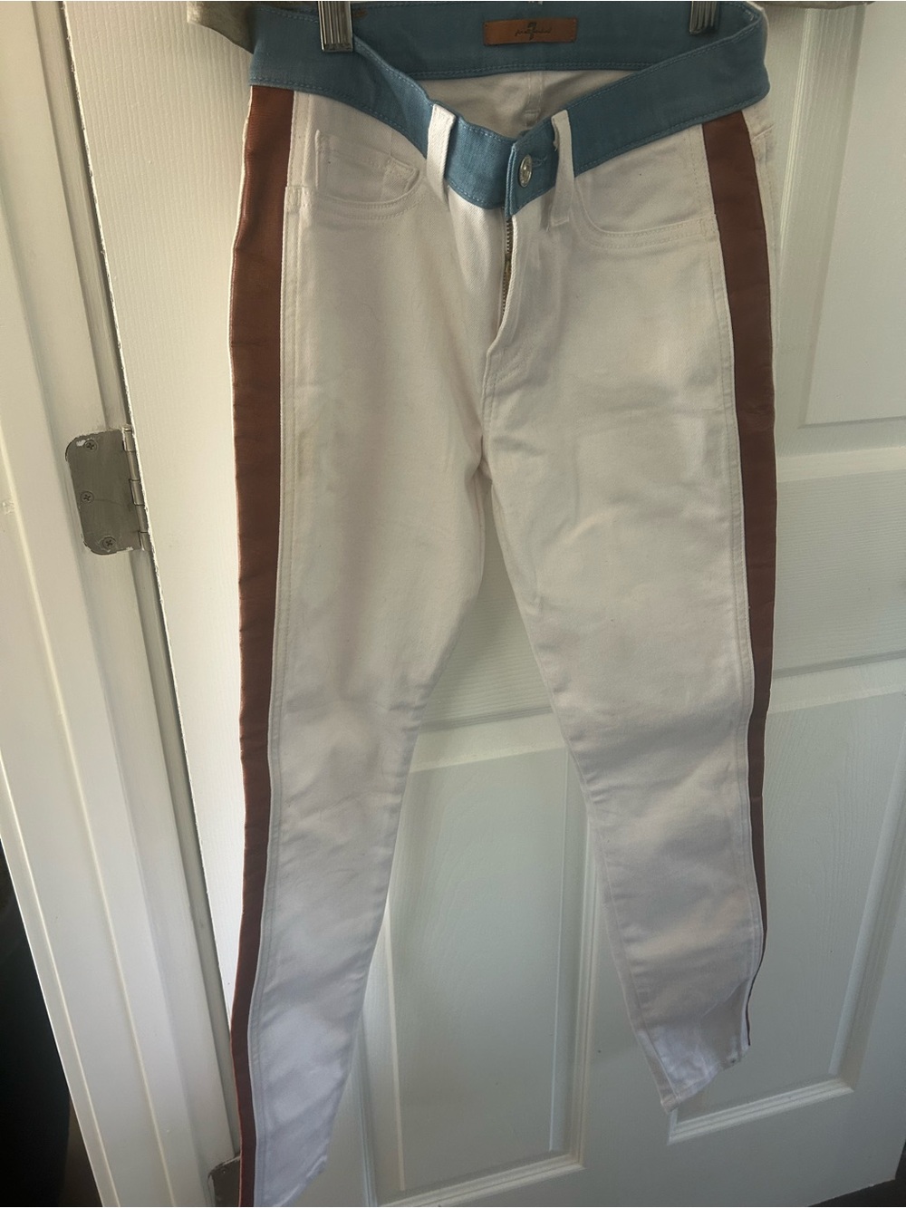 7 For All Mankind White Jeans with Brown Side Stripe